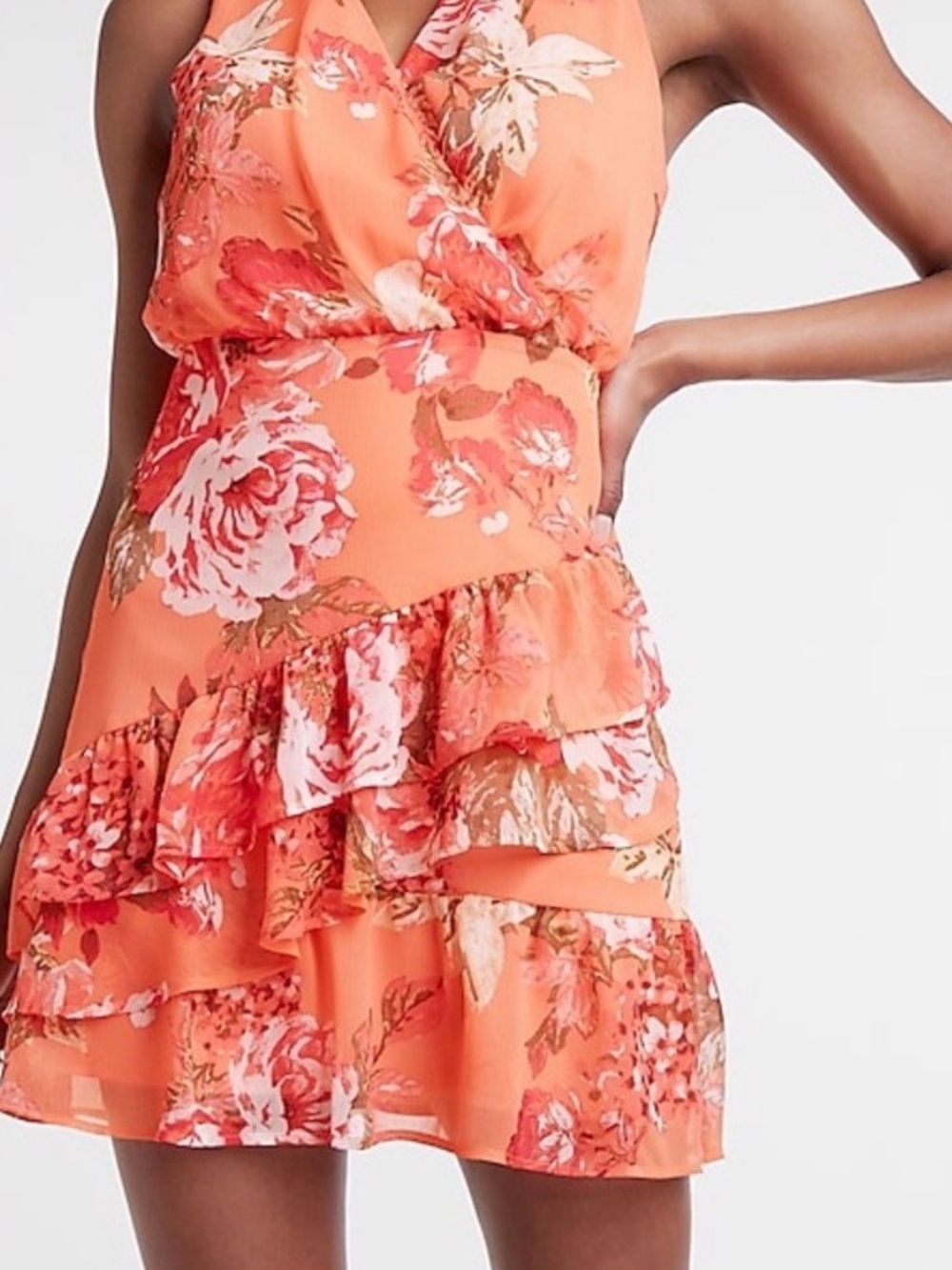 Express Floral Ruffle Orange Dress - size small